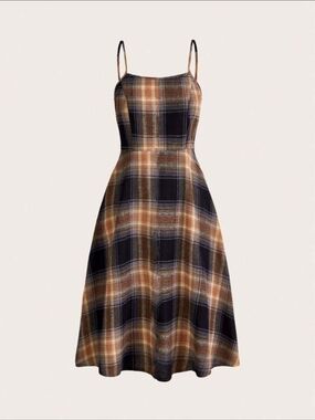 Womens Plaid Spaghetti-Strap Dress